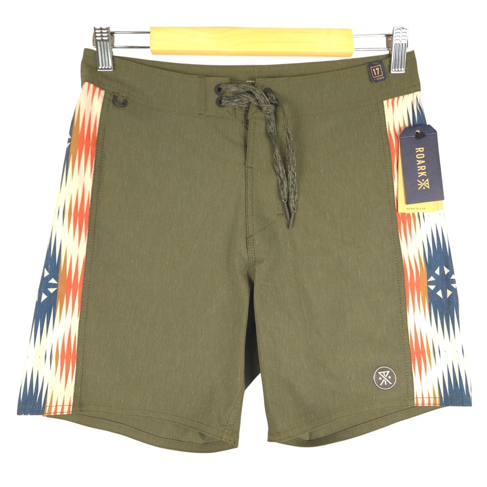 Roark Mens Snake River Trunk 17"‎ Board Shorts Dark Military Aztec Size 28